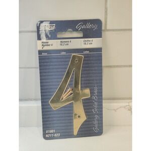 Vintage National Solid Brass House Number 4 Install Ready 4" Goldtone New‎ Retro